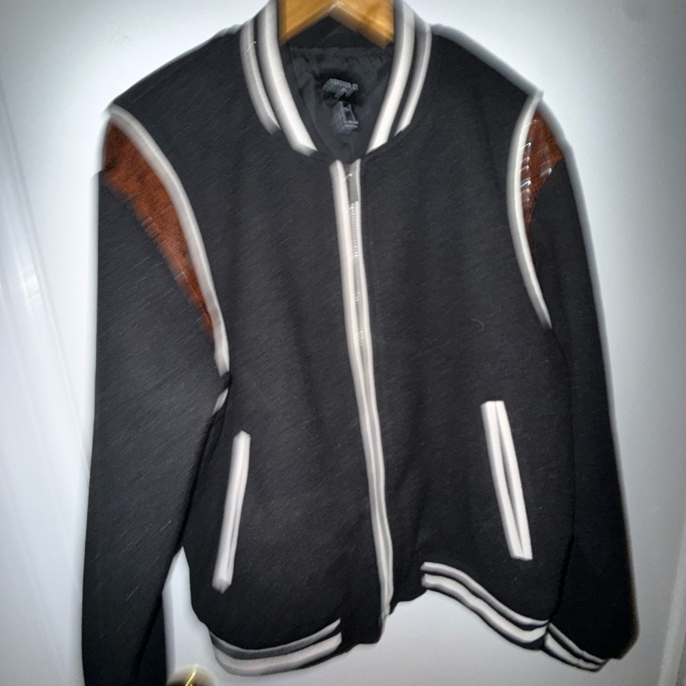 Black Bomber Jacket with Brown snake skin Shoulder Accents